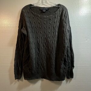 VTG Ralph Lauren Sport Cable-Knit Sweater Sz M Cotton Blend 10% Angora Gray